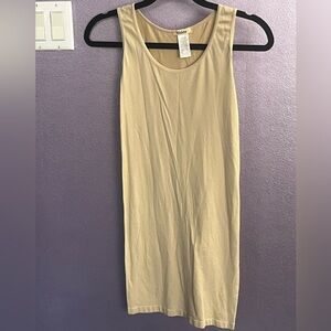SEXY Yelete nude tan mini tank top dress stretch tight micro short scoop neck